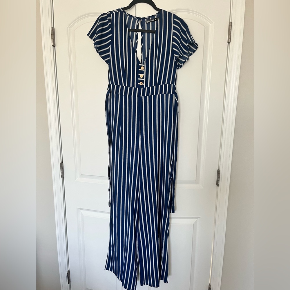 Jumpsuit- blue and white striped